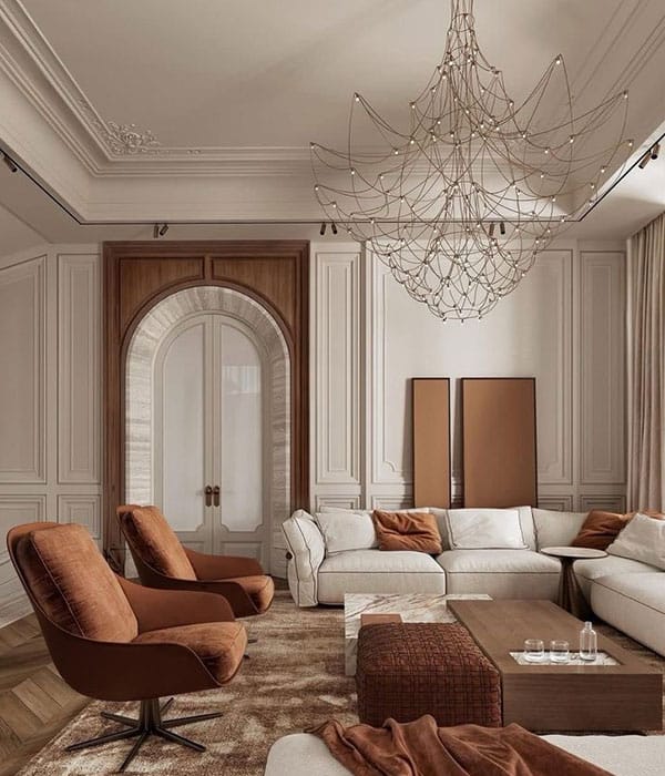Living room with white and grey color scheme