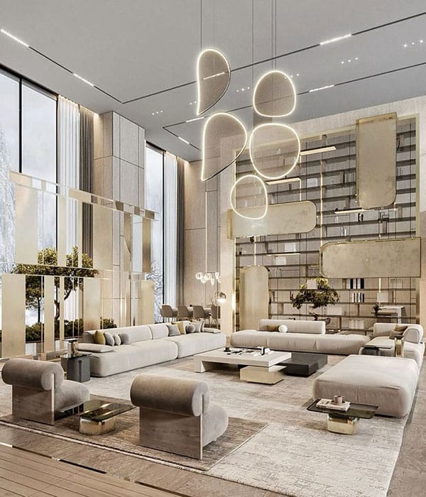 Home library with built-in shelves